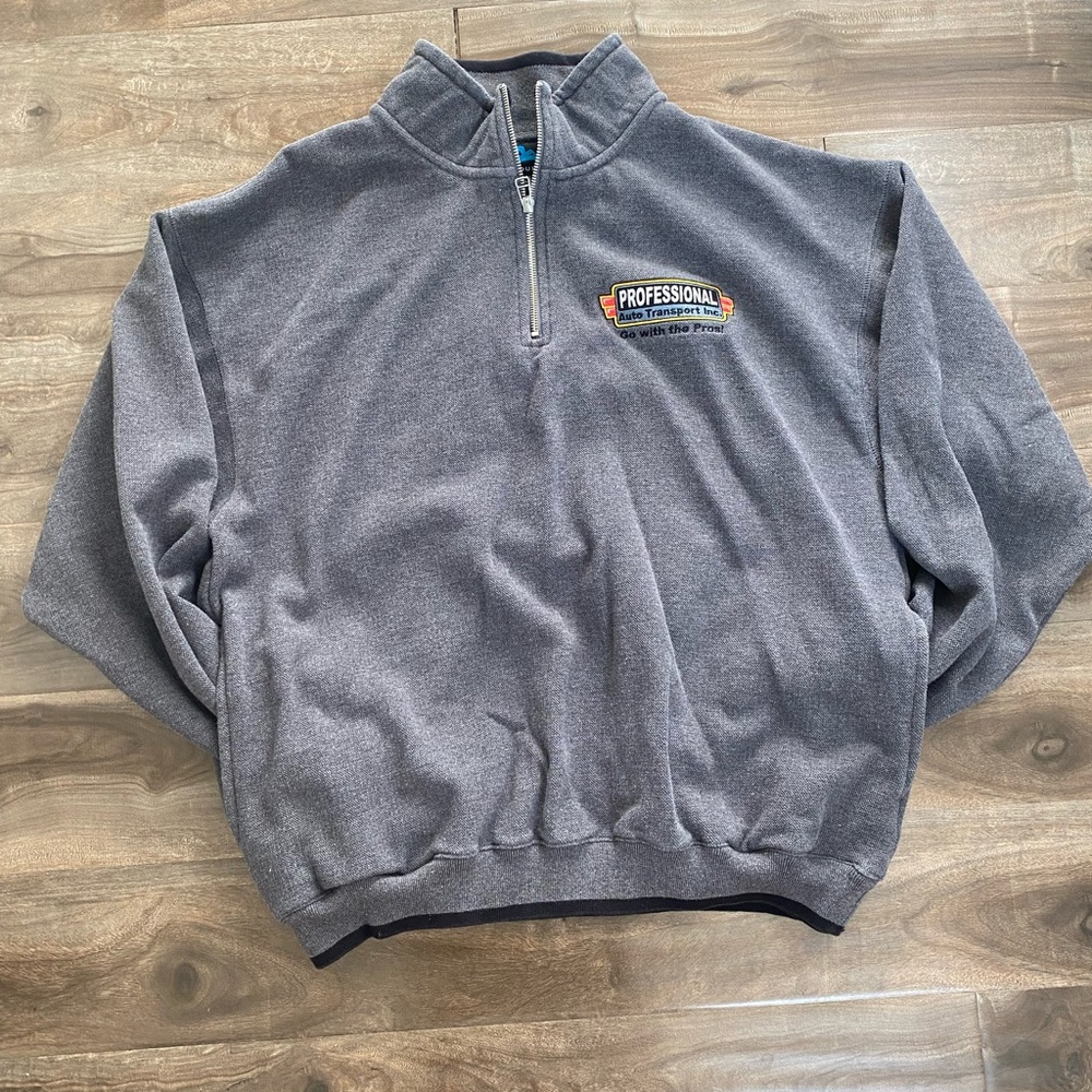 Tri-mountain half zip-up gray sweater professional auto transport inc XL